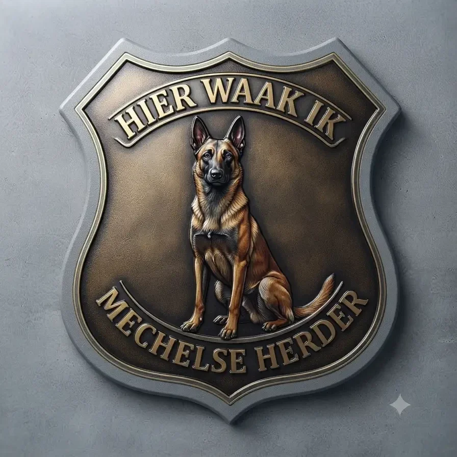 Luxe  Schild Mechelse Herder - Hier Waak Ik (32x32 cm)