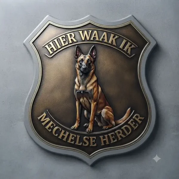 Luxe  Schild Mechelse Herder - Hier Waak Ik (32x32 cm)