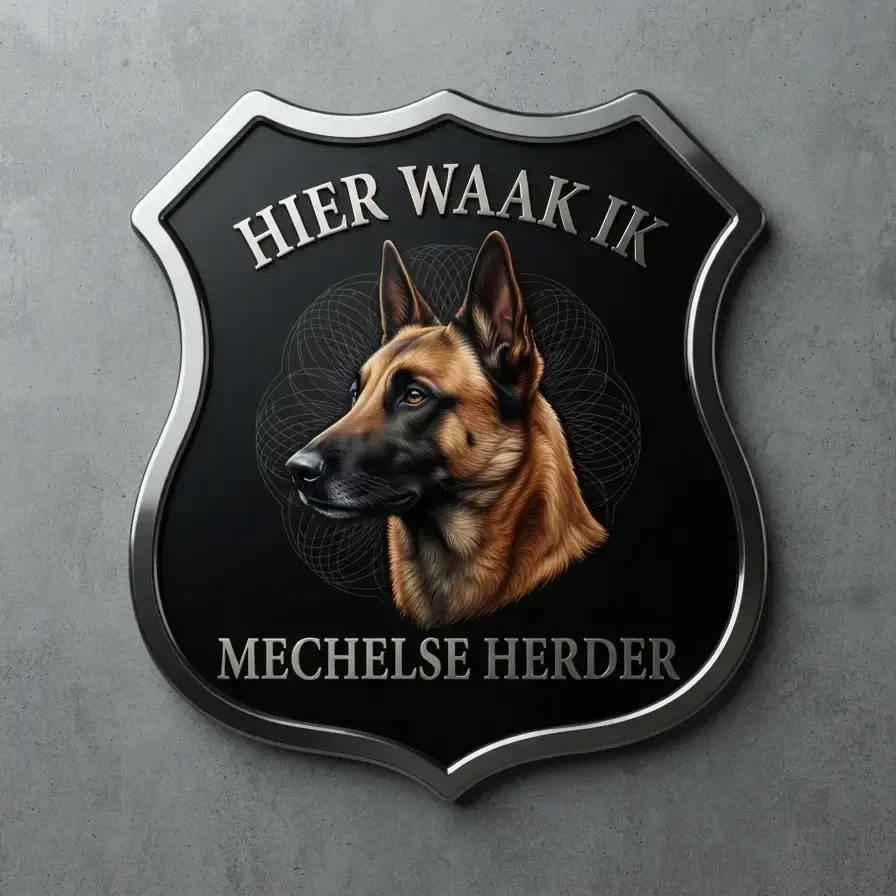 Luxe  Schild Mechelse Herder - Hier Waak Ik (32x32)