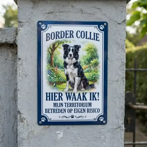 Metalen Waarschuwingsbord Border Collie - Hier Waak Ik