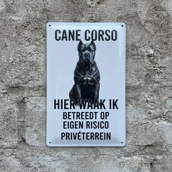 Waarschuwingsbord Cane Corso - Hier Waak Ik - Vol Metaal
