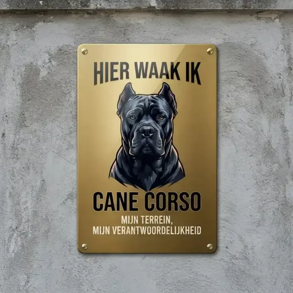 Waarschuwingsbord Cane Corso - Hier waak ik - Vol metaal