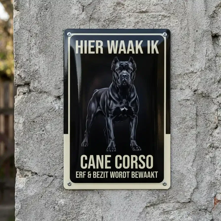 Waarschuwingsbord Cane Corso - Hier waakt ik vol metaal