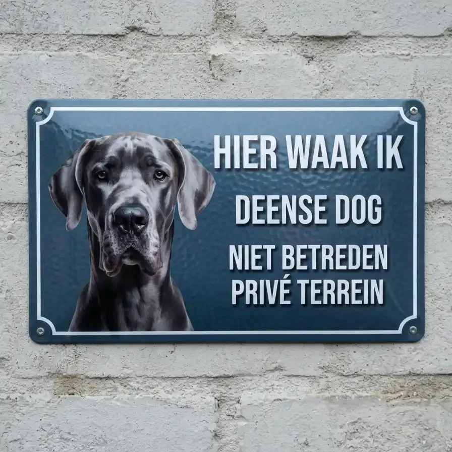 Metalen Waarschuwingsbord Deense Dog - Hier Waak Ik