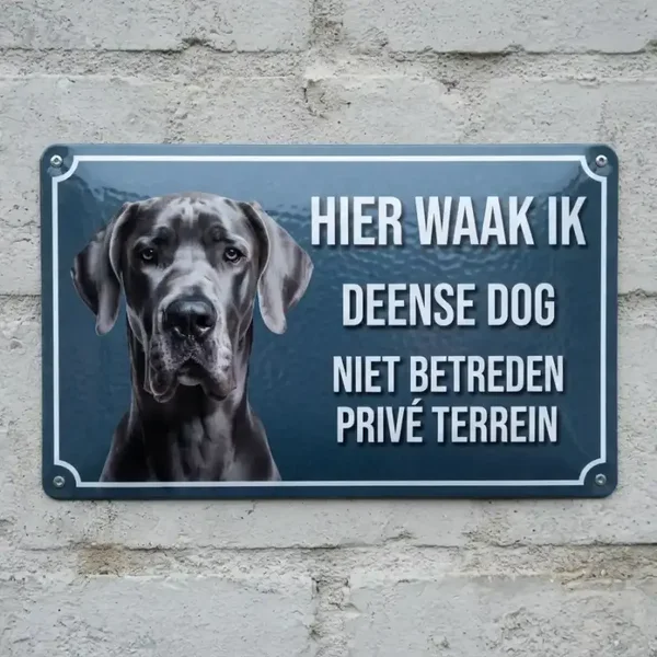 Metalen Waarschuwingsbord Deense Dog - Hier Waak Ik