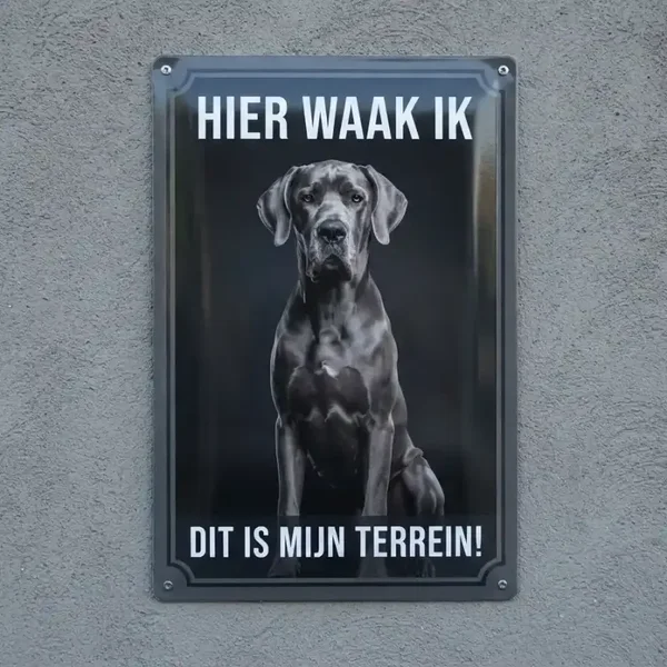 Waarschuwingsbord Duitse Dog - Hier waak ik - Vol Metaal