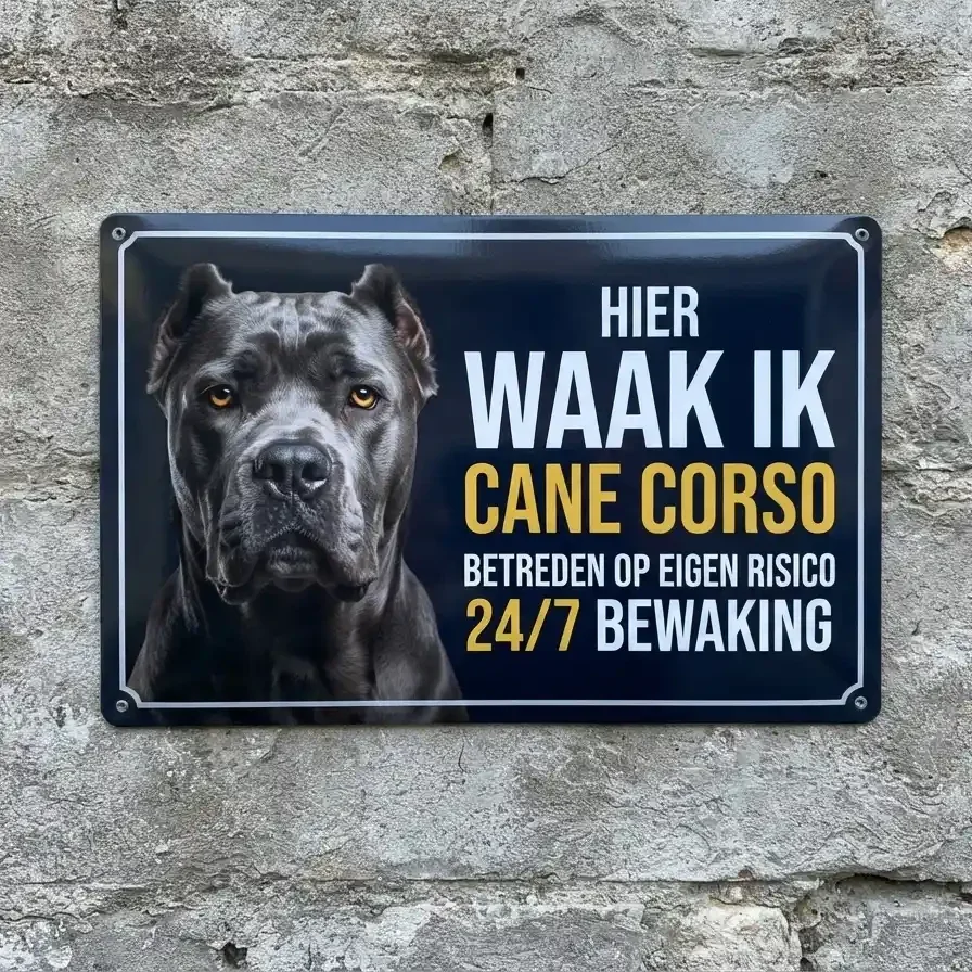 Metalen Waarschuwingsbord Hier Waak Ik Cane Corso