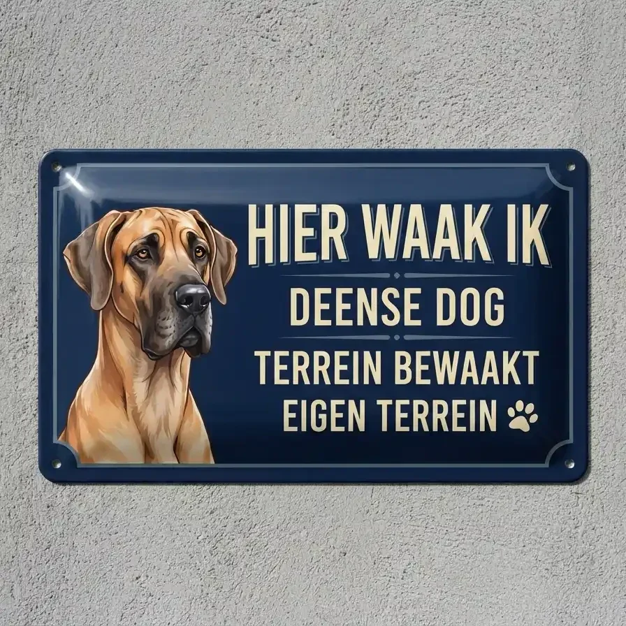 Metalen waarschuwingsbord Hier Waak Ik - Deense Dog