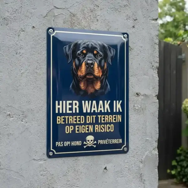 Metalen Waarschuwingsbord Rottweiler - Hier Waak Ik