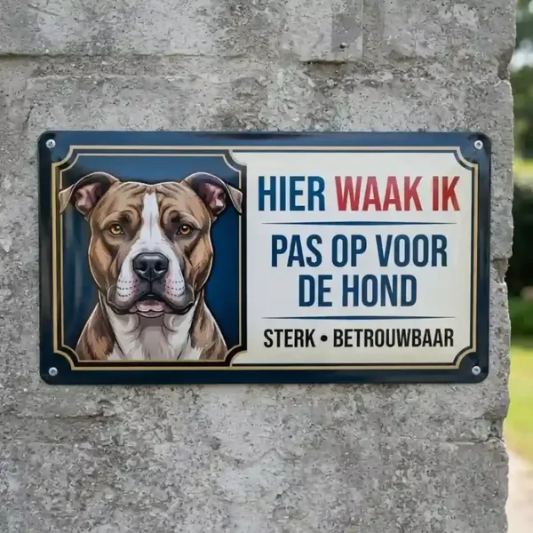 Metalen Waarschuwingsbord Pitbull - Hier Waak Ik