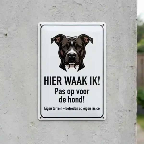 Metalen Waarschuwingsbord Pitbull - Hier Waak Ik