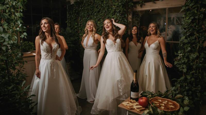 trouwjurken passen voor de lol