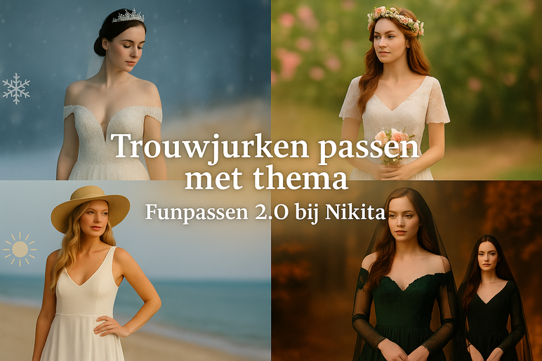 thema trouwjurken passen voor de lol
