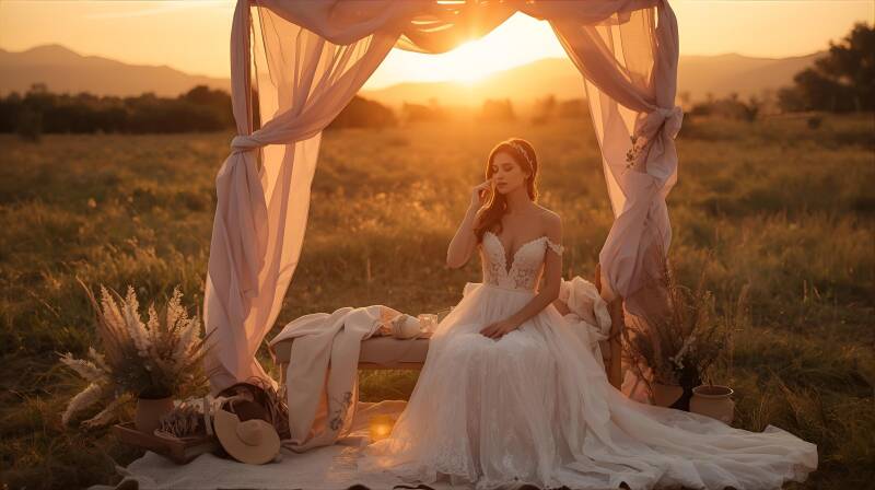 Bruid bij zonsondergang