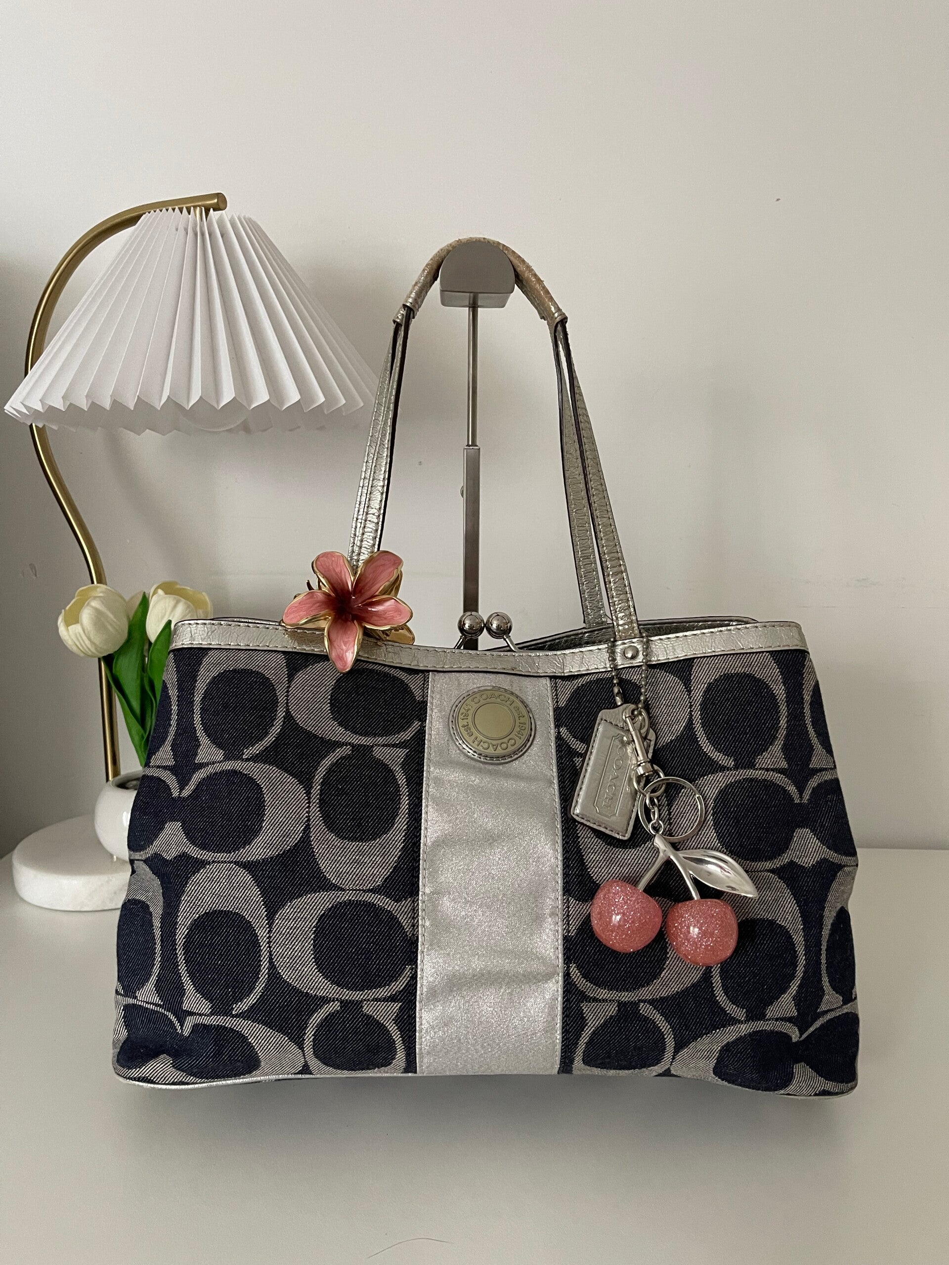 Coach Signature Stripe Denim Tote Bag