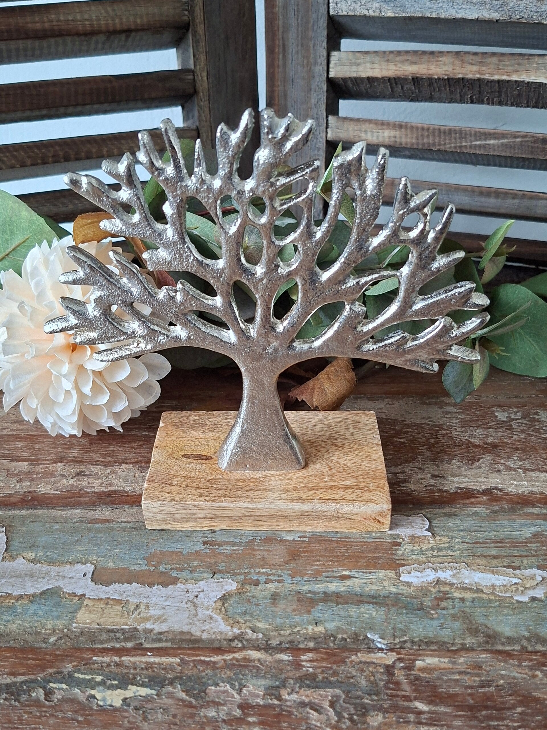 Levensboom op voet nikkel H16cm