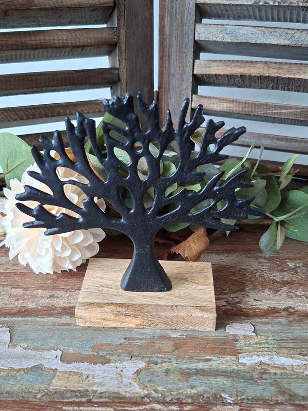 Levensboom op voet zwart H16cm
