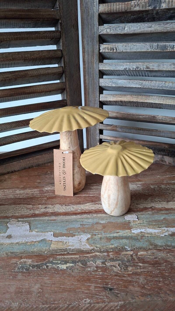 Set van 2 paddenstoelen hout/metaal groen