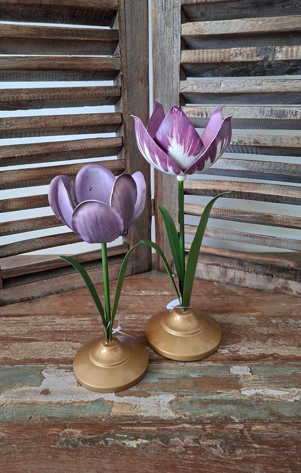 Pip Studio set van 2 kandelaars metaal tulpen paars