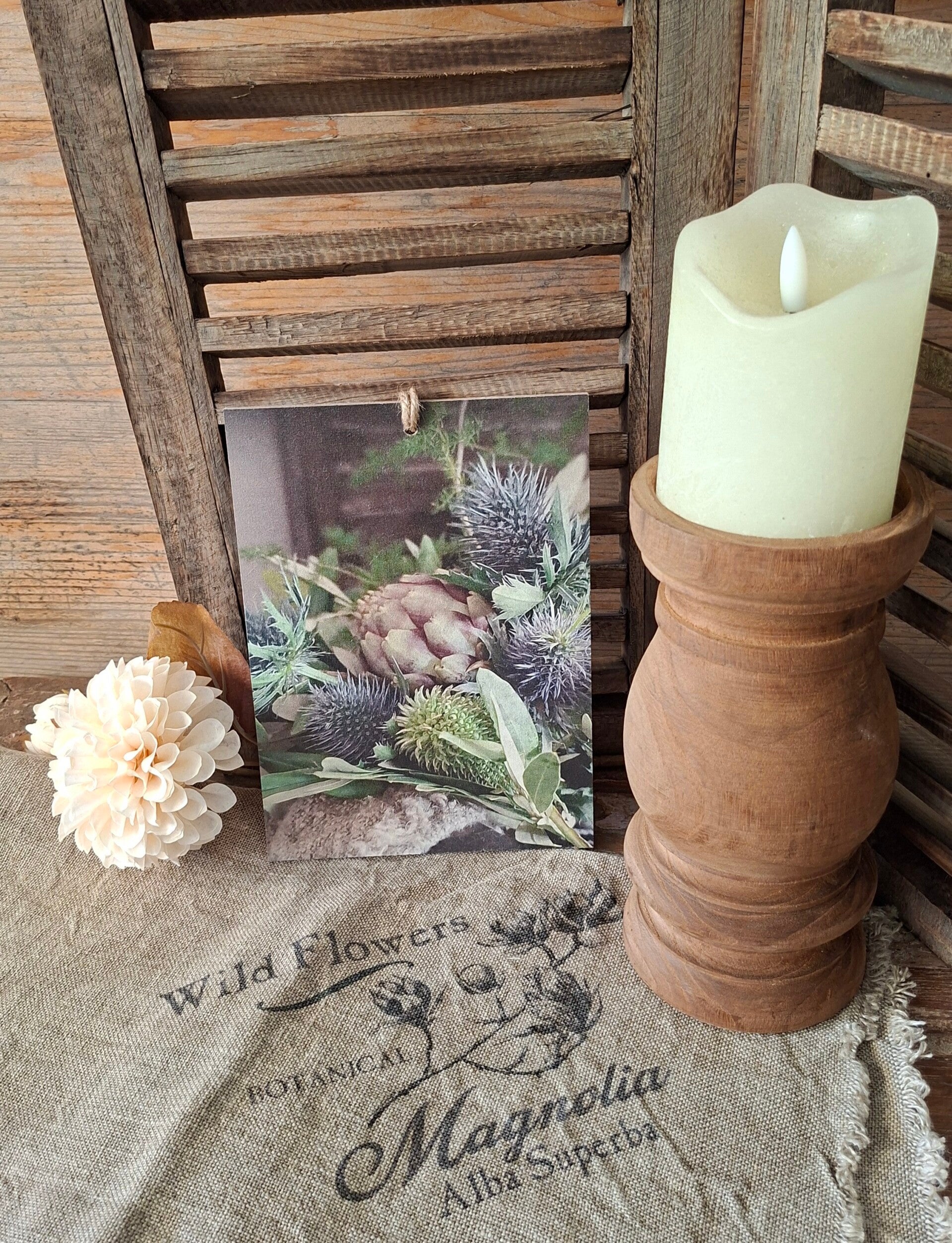 Houten deco bordje met distels