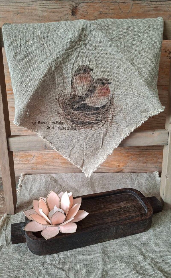 Shabby doek met afbeelding Roodborstnestje