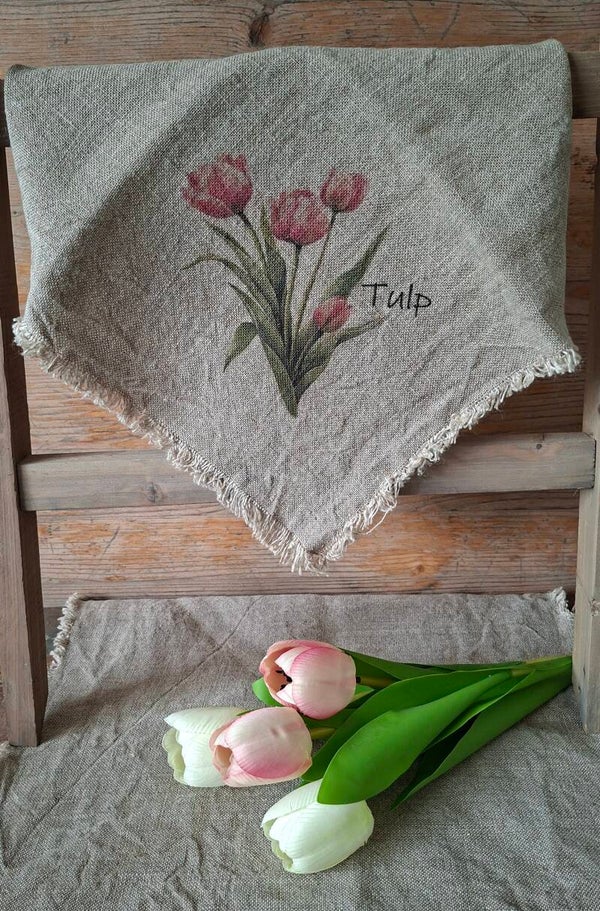 Shabby doek met afbeelding roze Tulp