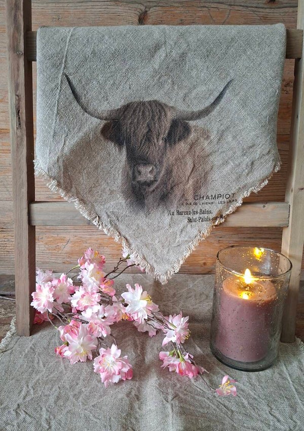 Shabby doek met afbeelding hooglander