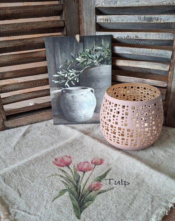 Houten deco bordje pot met olijftak