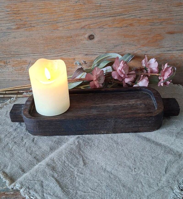 Zwart houten dienblad