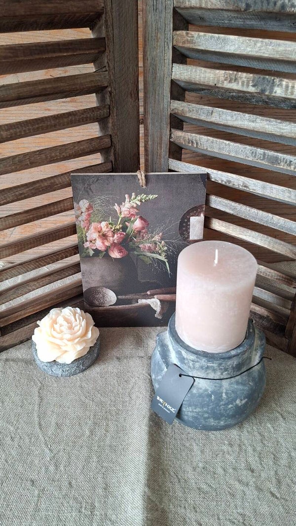 Houten deco bordje bloemen met zeef