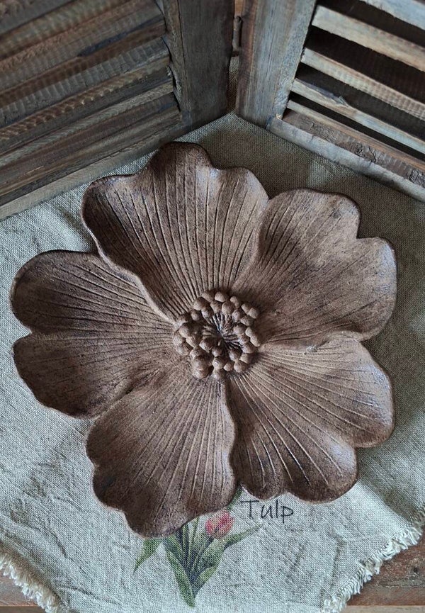 Aardewerk plateau floral maat L bruin