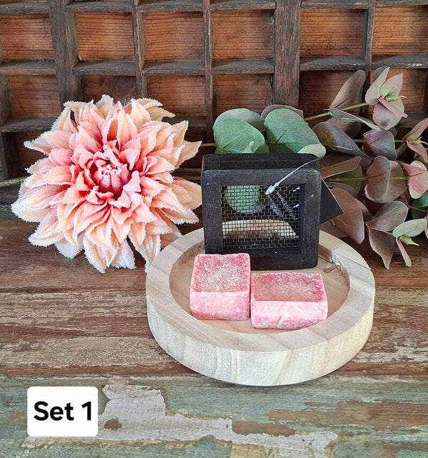 Cadeau set 1 is een schaaltje + 2 geurblokjes + rasp