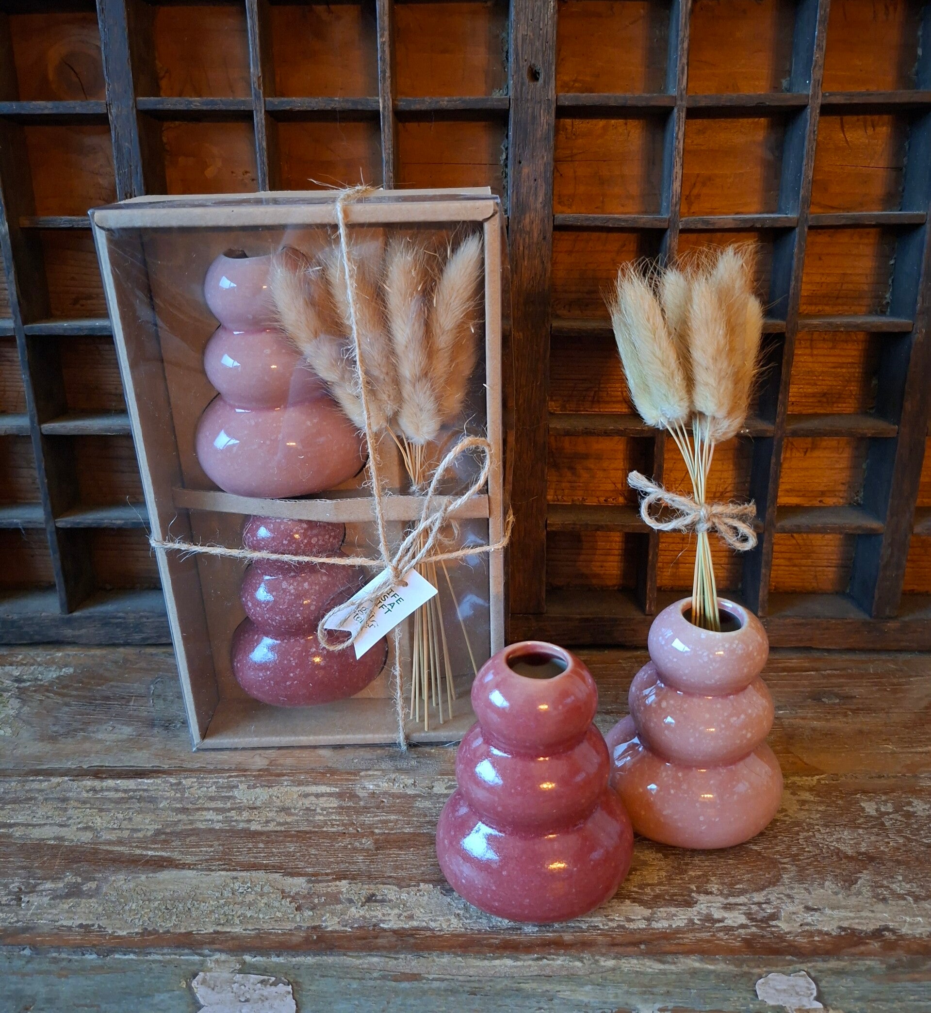 Cadeau set met 2 vaasjes en droogbloemen!