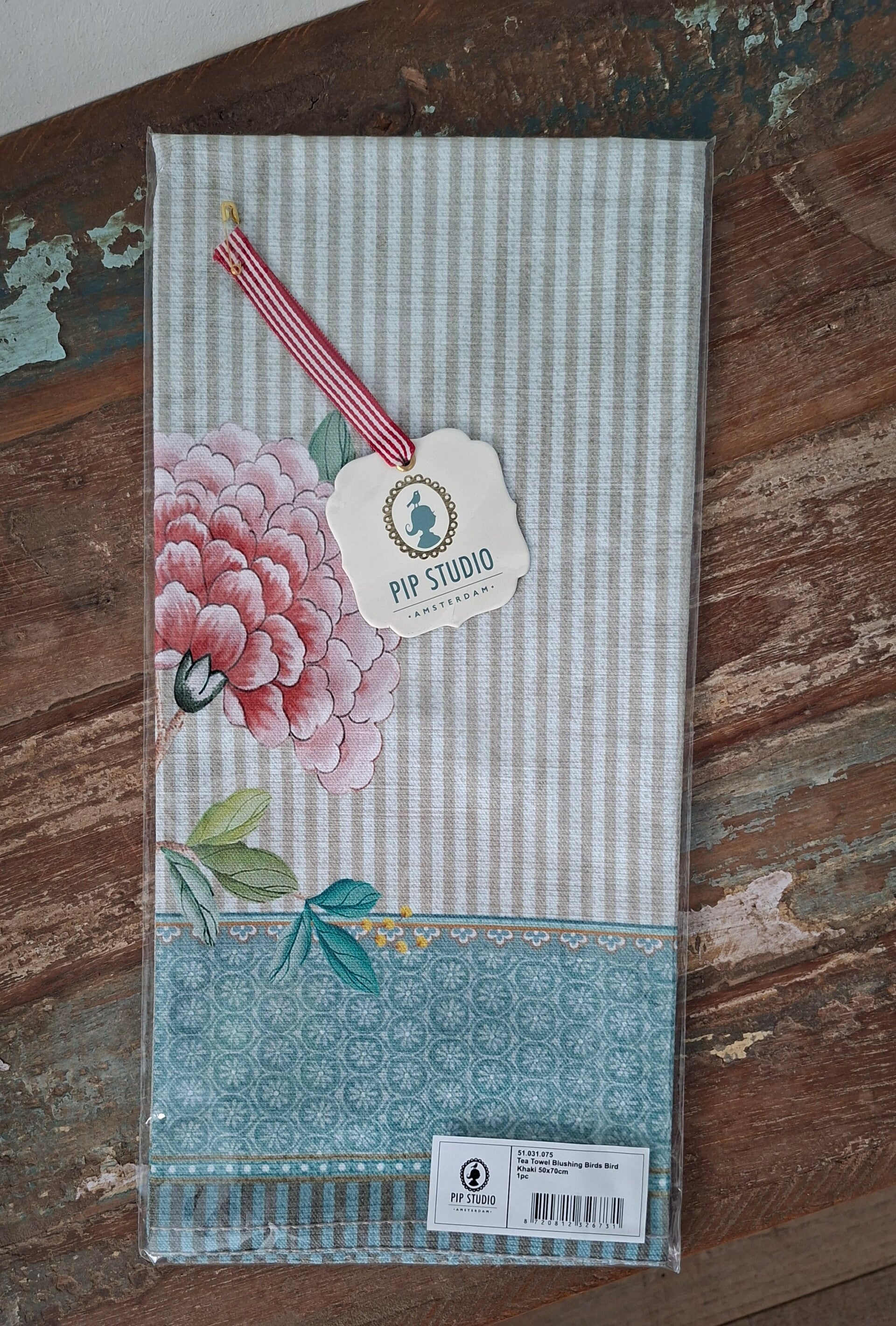 Pip Studio theedoek Blushing Birds Khaki 50x70cm