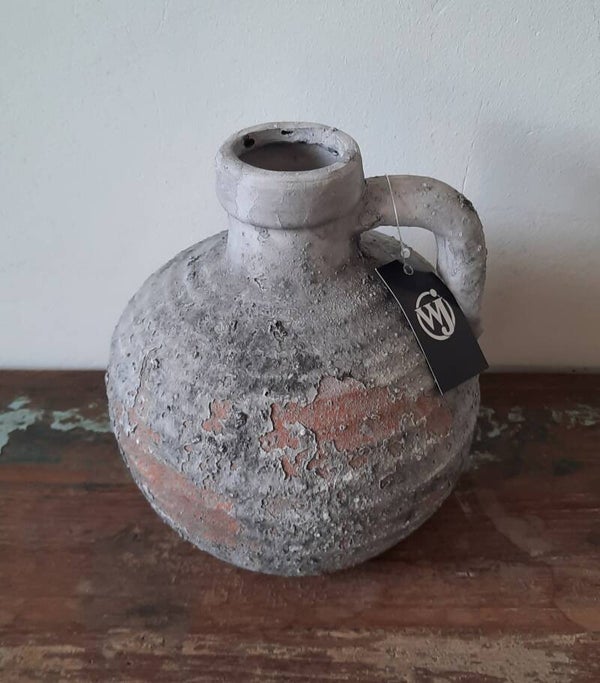 Robuuste bolkruik "raw" grijs met oor H19cm