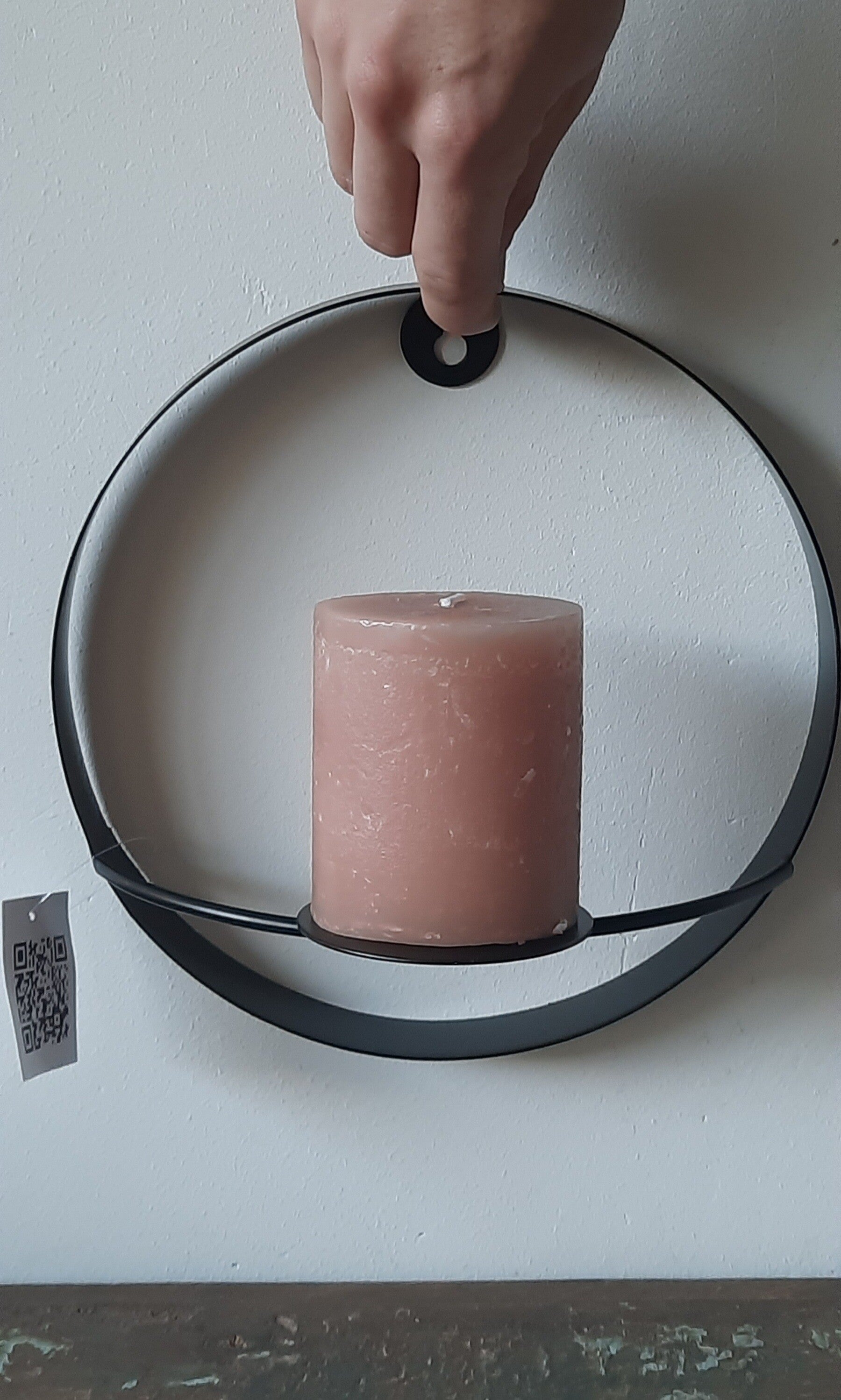 Muurhanger met kaarsplateau metaal zwart D20cm