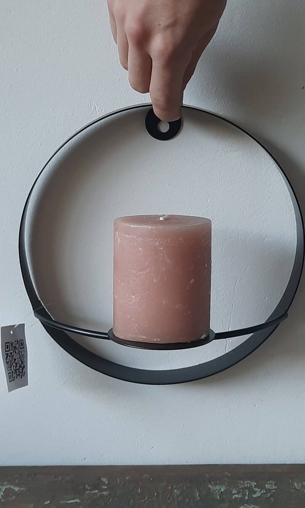 Muurhanger met kaarsplateau metaal zwart D20cm