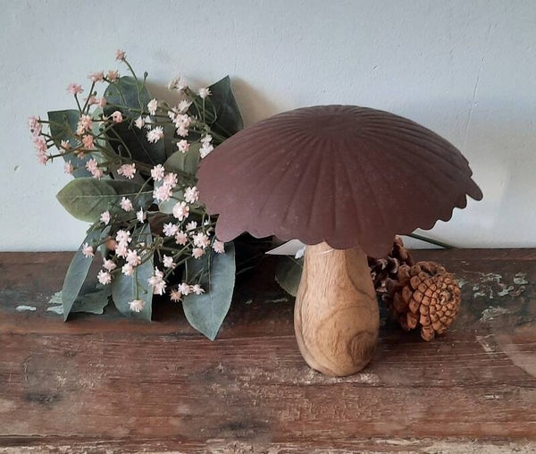 Decoratieve paddenstoel met mangohout en roest metaal maat L