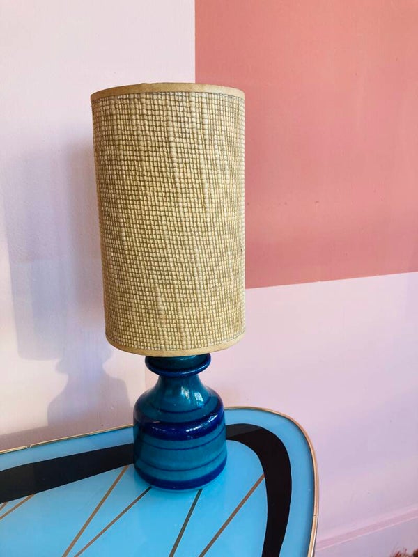 Mid-century schemerlampje, blauw keramiek