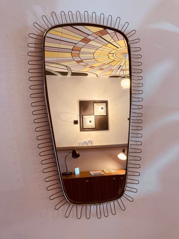 Vintage messing spiegel, Josef Frank stijl, jaren ‘60