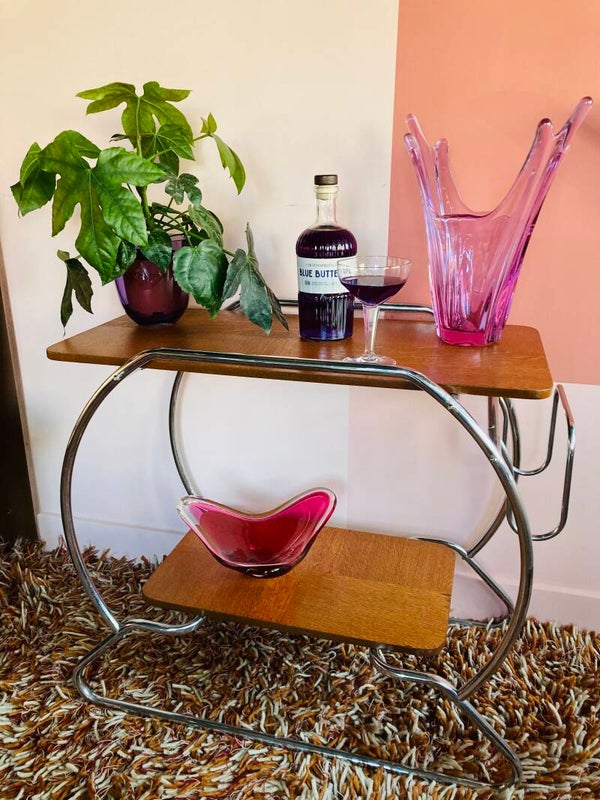 Vintage barcart / bijzettafel in Bauhaus stijl, jaren ‘60