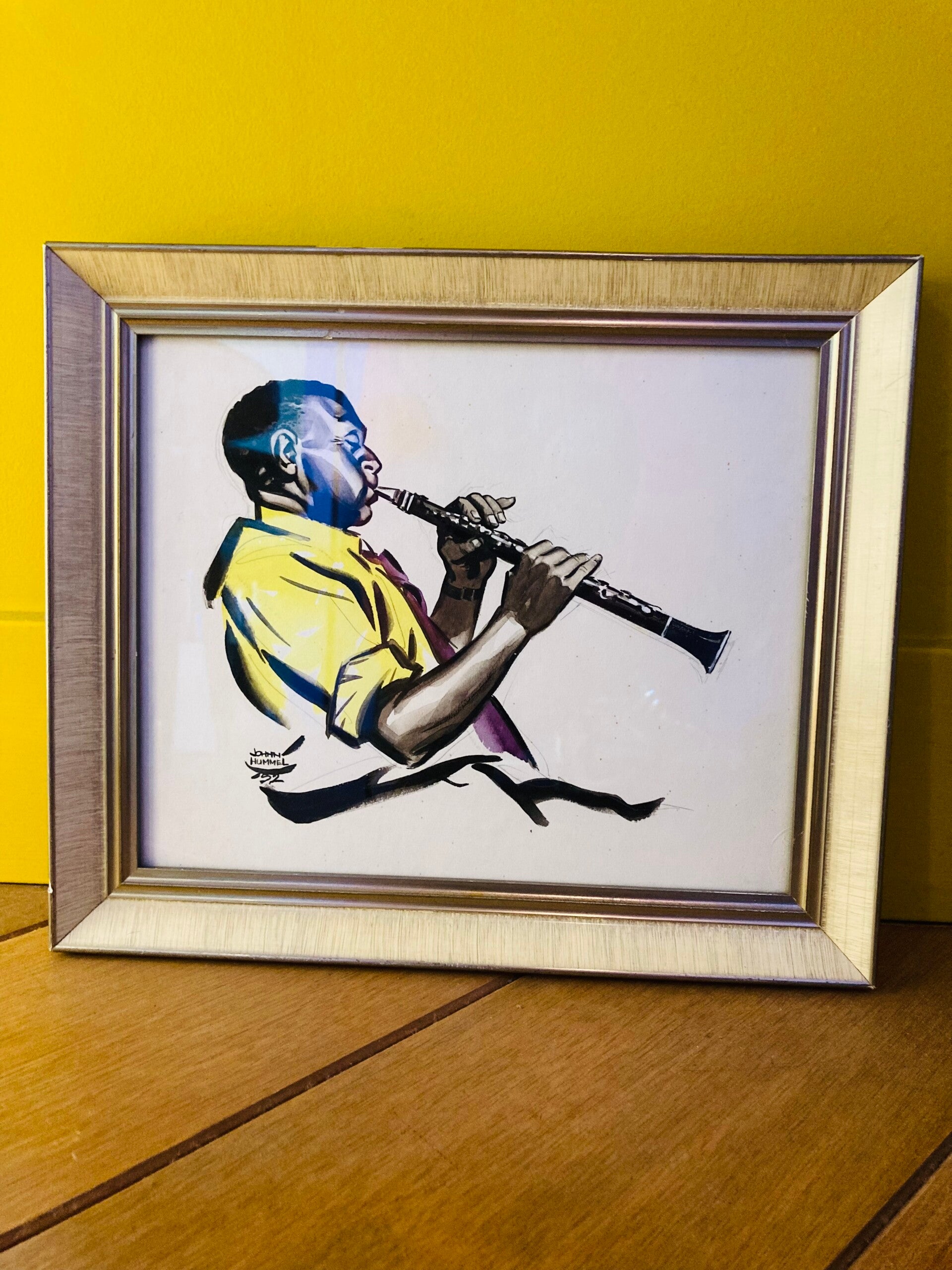 Aquarel John Hummel, jazz klarinet 1952