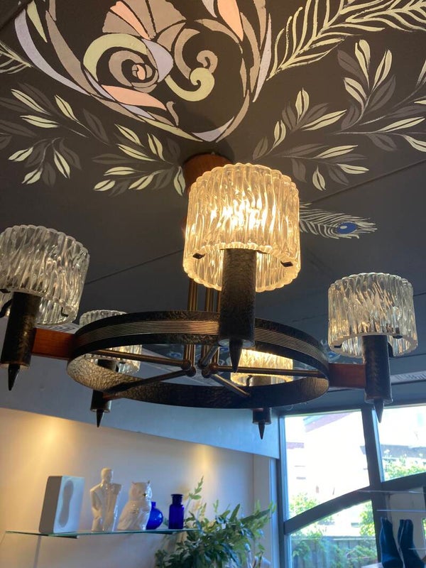 Vintage ijsglas kroonluchter, jaren ‘50, Orrefors stijl