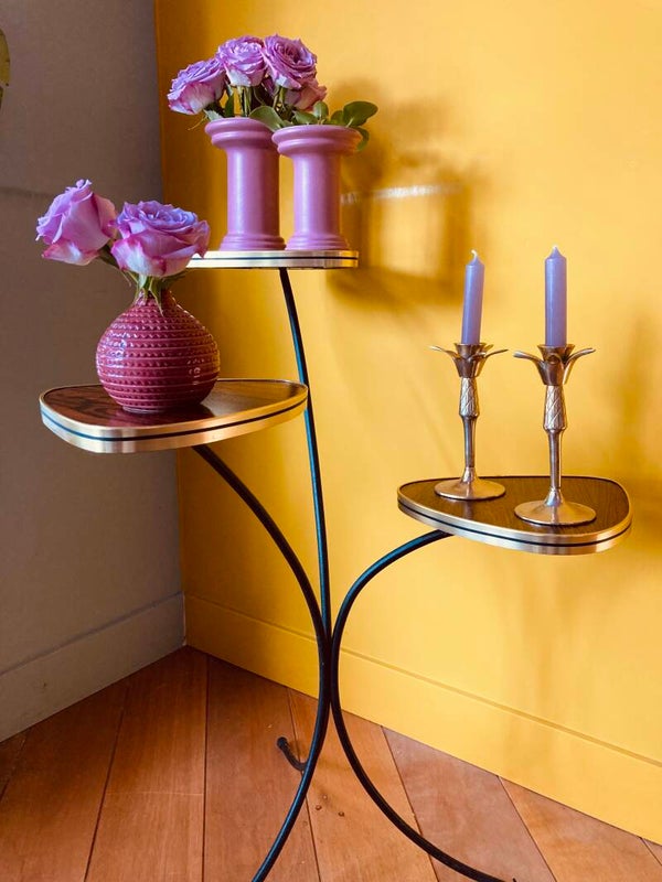 Retro plantentafel, meerlaags, palissander fineer messing rand