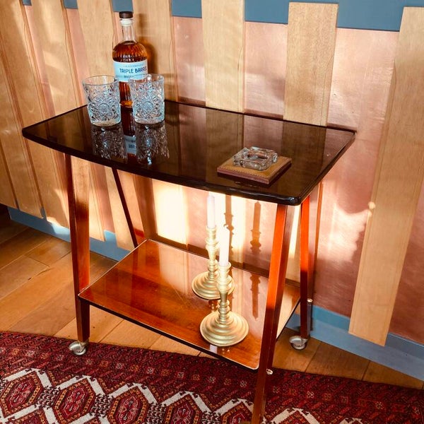 Mid-century barcart/trolley, gelakt teakhout, Frankrijk