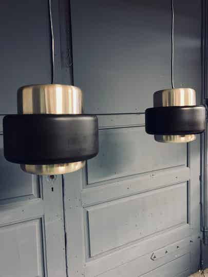 Vintage set Philips aluminium hanglampen, jaren ‘70/‘80, model LCG 201