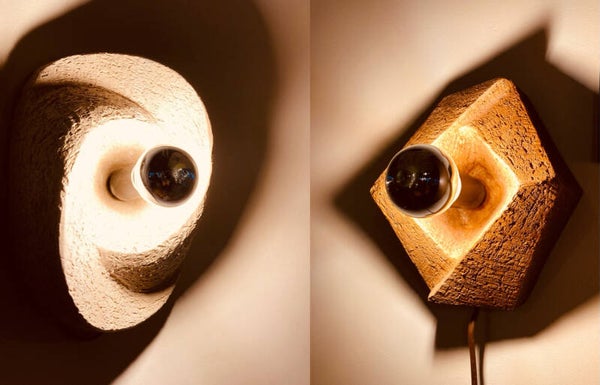 Chamotte wandlampen set, jaren ‘70, brutalistisch