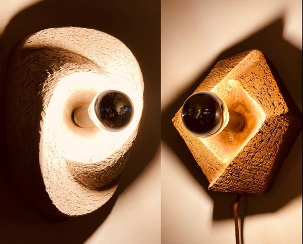 Chamotte wandlampen set, jaren ‘70, brutalistisch