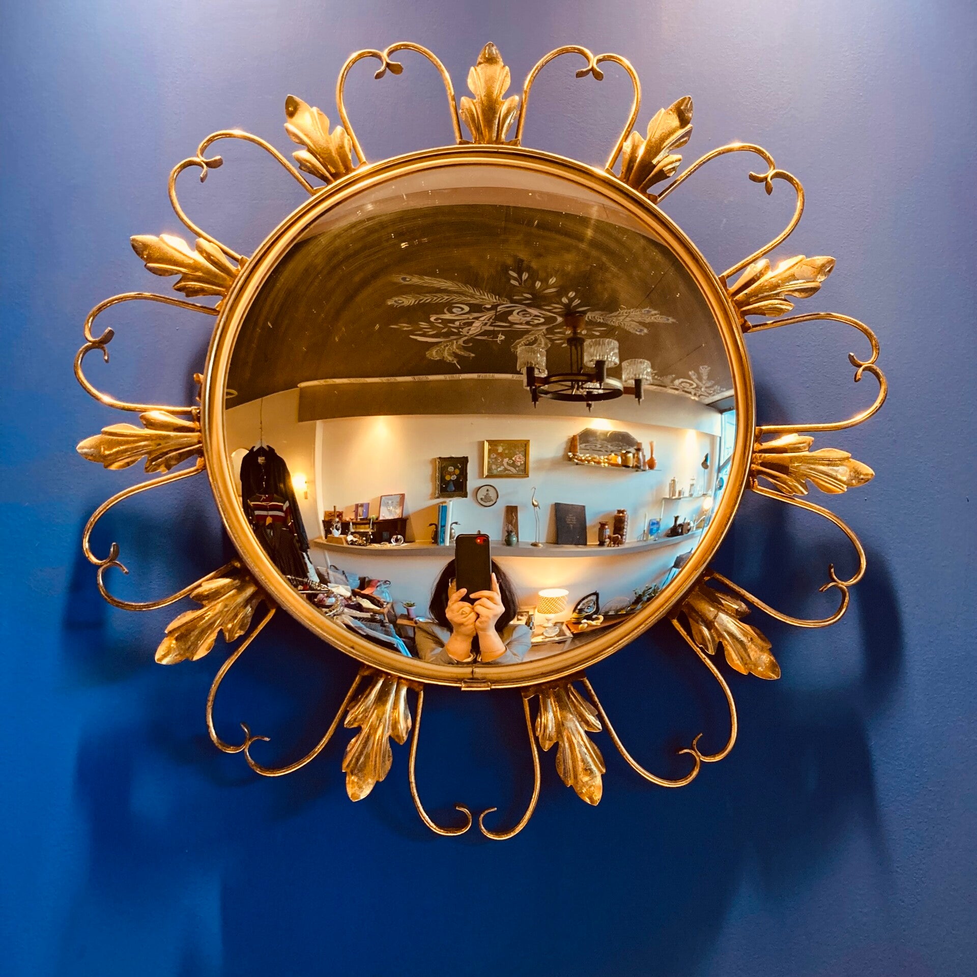 Sunburst spiegel, vintage Deknudt, België jaren ‘60