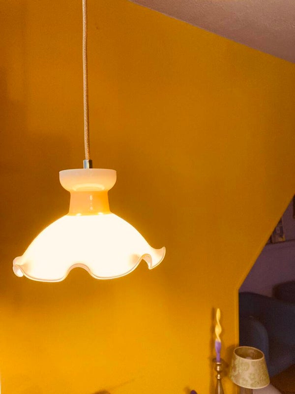 Opaline hanglamp, champagnekleur, jaren ‘30/‘40